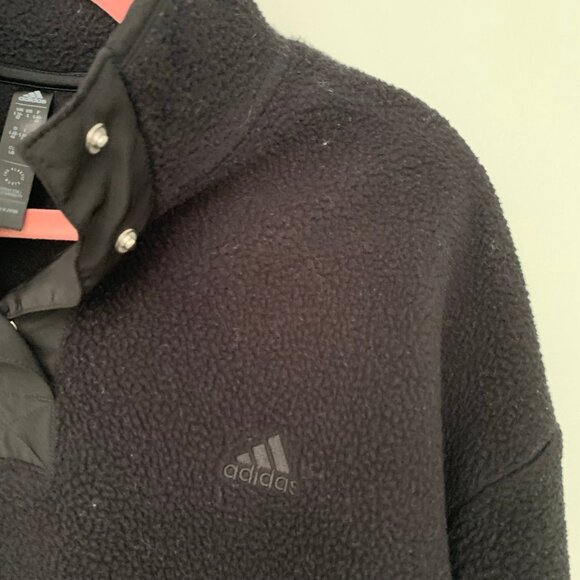 Adidas black fleece crop quarter button long sleeve pullover sweatshirt - Picture 3 of 10
